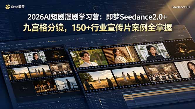 2026AI短剧漫剧学习营：即梦Seedance2.0+九宫格分镜，150+行业宣传片案例全掌握-独家科技资源网