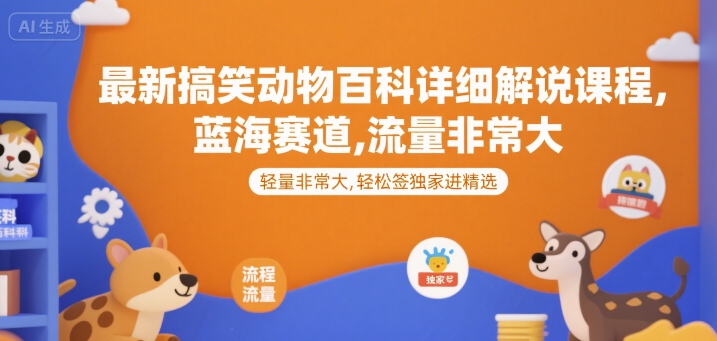 最新搞笑动物百科详细解说课程，蓝海赛道，流量非常大，轻松签独家进精选-独家科技资源网