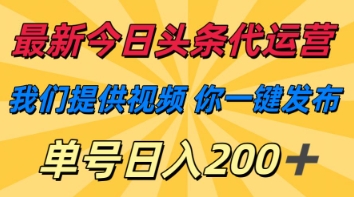 最新今日头条代运营，我们提供视频，你一键发布，单号日入200+【揭秘】-独家科技资源网