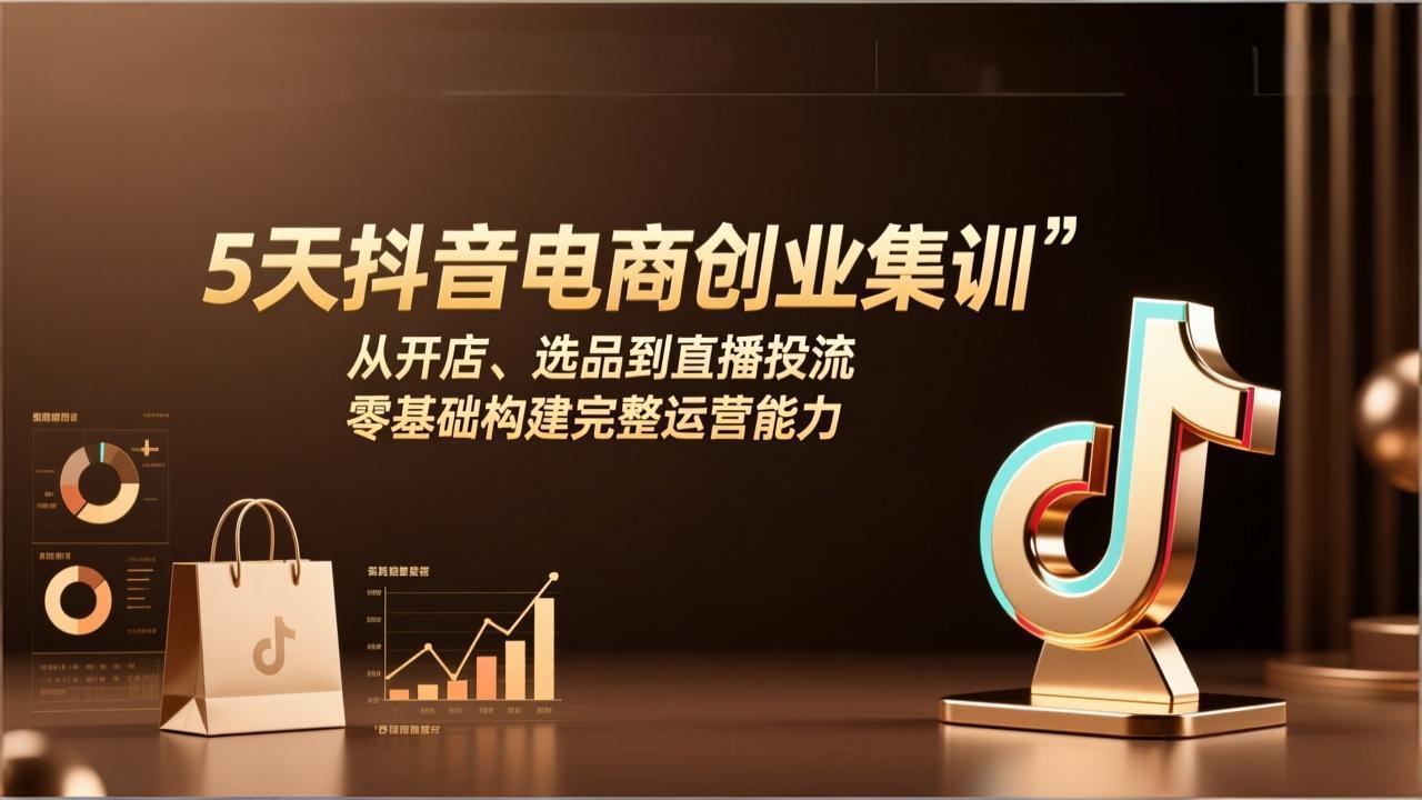 5天抖音电商创业集训：从开店、选品到直播投流，零基础构建完整运营能力-独家科技资源网