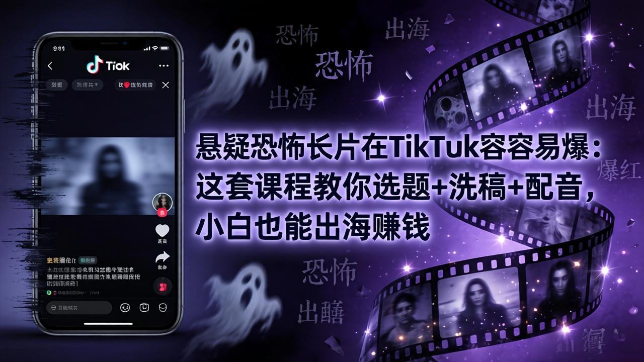悬疑恐怖长片在TikTok最容易爆：这套课程教你选题+洗稿+配音，小白也能出海赚钱-独家科技资源网