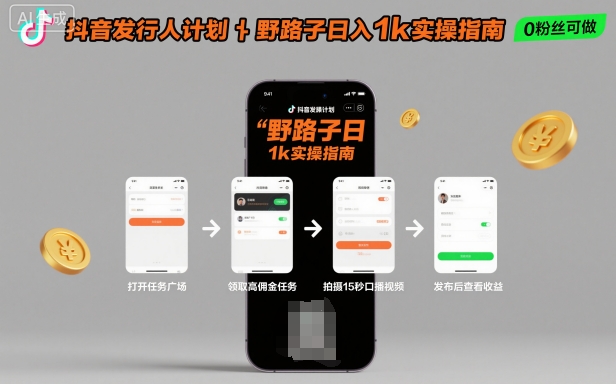 抖音发行人计划全新野路子玩法，随时随地，只要有手机，就能操作，日入1k+【揭秘】-独家科技资源网