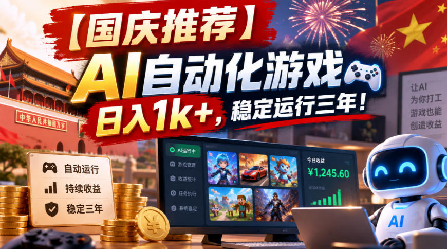【国庆推荐】AI自动化游戏,日入1k+,操作简单,稳定运行三年!【揭秘】-独家科技资源网
