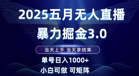 2025五月无人直播暴力掘金3.0，当天上手，当天拿结果，单号日入1k+小白可做可矩阵【揭秘】-独家科技资源网