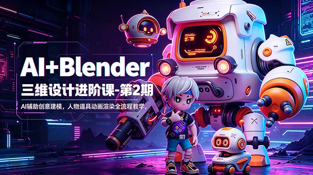 AI+Blender三维设计进阶课-第2期:AI辅助创意建模,人物道具动画渲染全流程教学-独家科技资源网