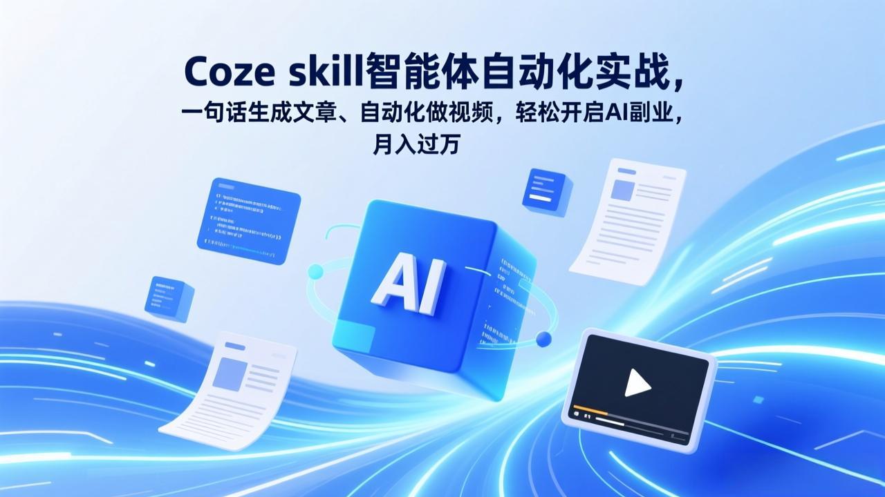 Coze skill智能体自动化实战，一句话生成文章、自动化做视频，轻松开启AI副业，月入过万-独家科技资源网