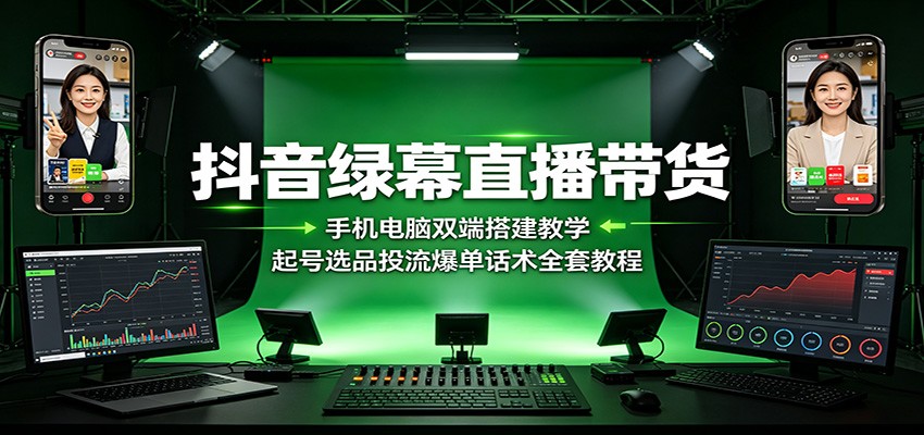 抖音绿幕直播带货：手机电脑双端搭建教学，起号选品投流爆单话术全套教程-独家科技资源网
