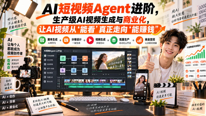 AI短视频Agent进阶,生产级AI视频生成与商业化,让AI视频从”能看”真正走向”能賺钱”-独家科技资源网