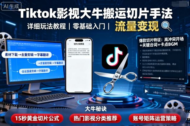 Tiktok影视大牛搬运切片手法，详细玩法教程-独家科技资源网
