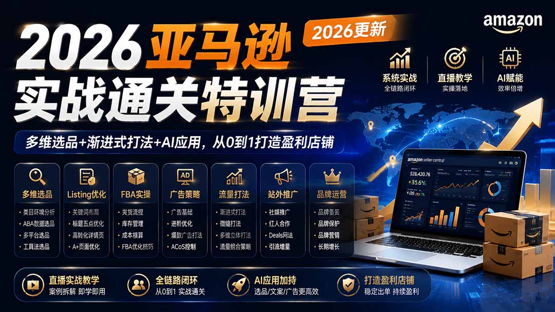 2026亚马逊实战通关特训营-2026更新,多维选品+渐进式打法+AI应用,从0到1打造盈利店铺-独家科技资源网