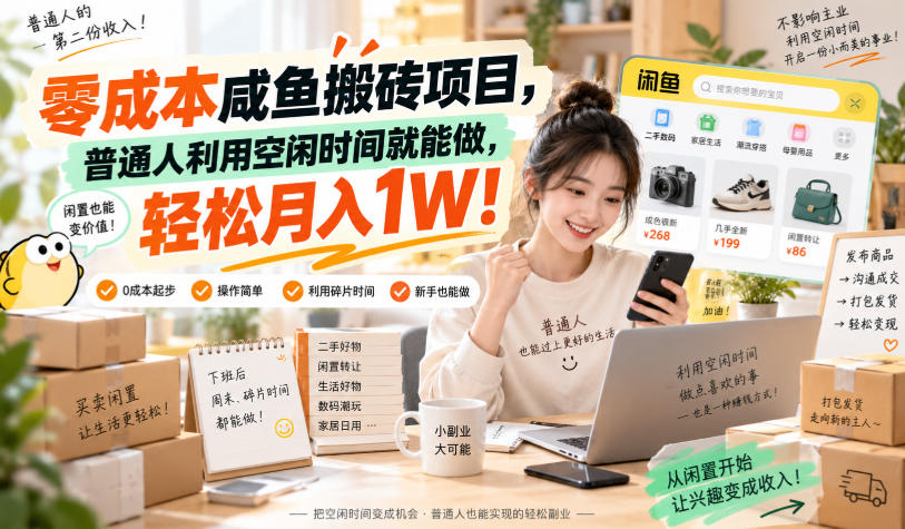 零成本咸鱼搬砖项目,普通人利用空闲时间就能做,轻松月入1W!【揭秘】-独家科技资源网