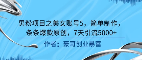 男粉项目之美女账号5，简单制作，条条爆款原创，7天引流5000+-独家科技资源网