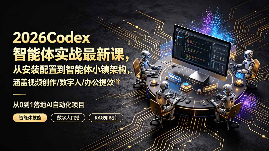 2026Codex智能体实战最新课,从安装配置到智能体小镇架构,涵盖视频创作/数字人/办公提效全技能-独家科技资源网