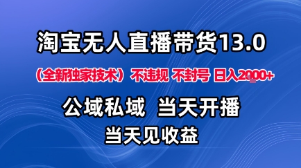 淘宝无人直播13.0，公域私域技术，不封号，不违规布局下半年旺季赛道，日入1K+(独家技术)【揭秘】-独家科技资源网