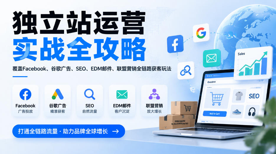 独立站运营实战全攻略,覆盖Facebook、谷歌广告、SEO、EDM邮件、联盟营销全链路获客玩法(更新2026)-独家科技资源网