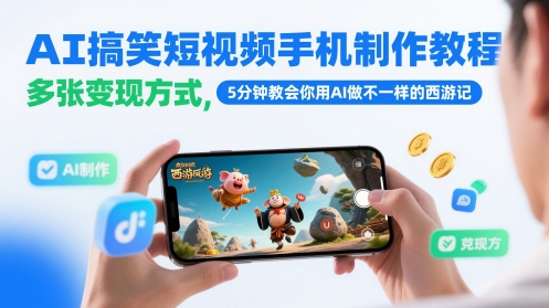 AI搞笑短视频手机制作教程，多张变现方式，5分钟教会你用AI做不一样的西游记-独家科技资源网