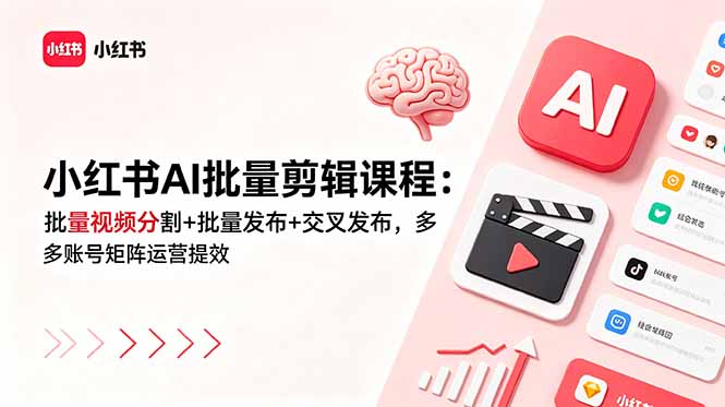 小红书AI批量剪辑课程：批量视频分割+批量发布+交叉发布，多账号矩阵运营提效-独家科技资源网