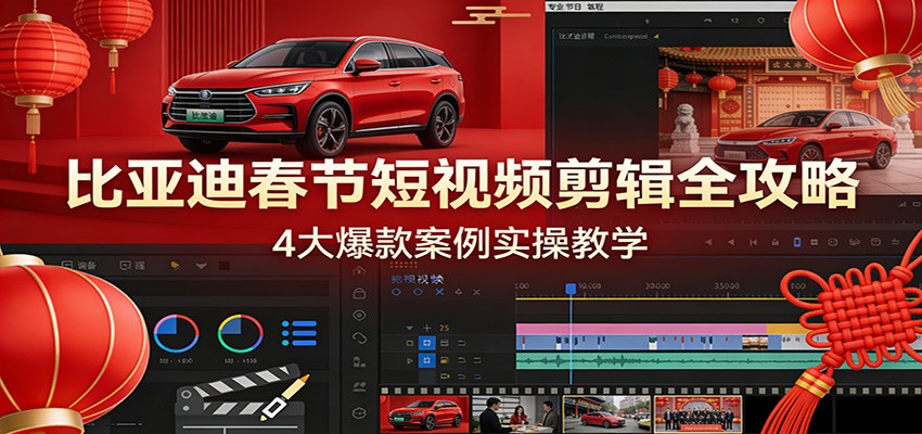 比亚迪春节短视频剪辑全攻略，4大爆款案例实操教学-独家科技资源网