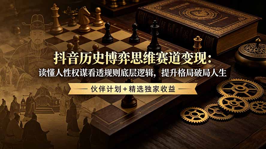 抖音历史博弈思维赛道变现：读懂人性权谋看透规则底层逻辑，提升格局破局人生，伙伴计划+精选独家收益-独家科技资源网