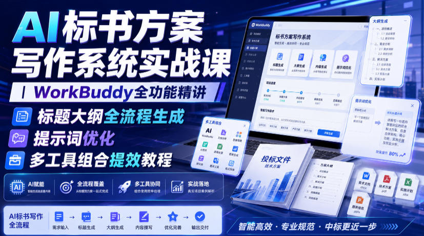 AI标书方案写作系统实战课|WorkBuddy全功能精讲・标题大纲全流程生成・提示词优化・多工具组合提效教程-独家科技资源网