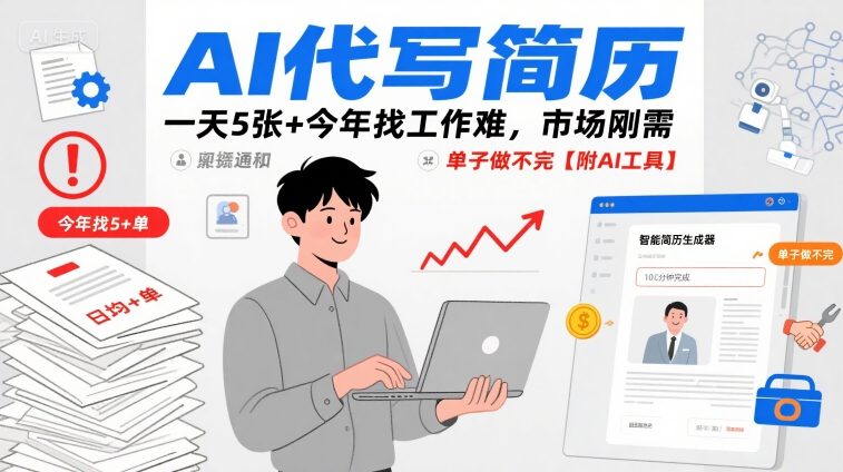AI代写简历，一天5张+今年找工作难，市场刚需，单子做不完【附AI工具】-独家科技资源网