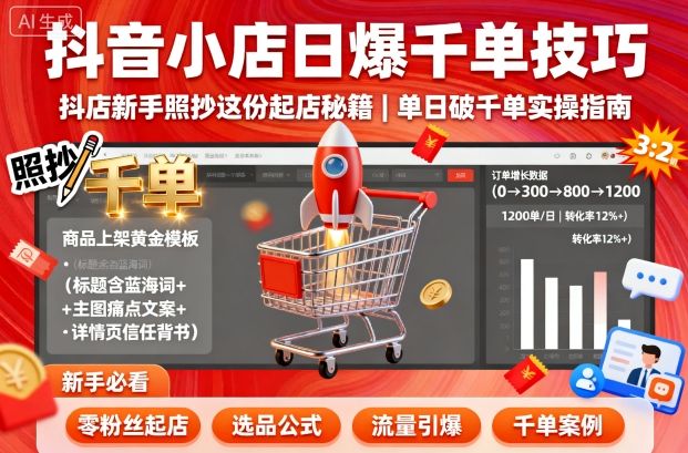抖音小店日爆千单技巧，抖店新手照抄这份起店秘籍，单日破千单-独家科技资源网