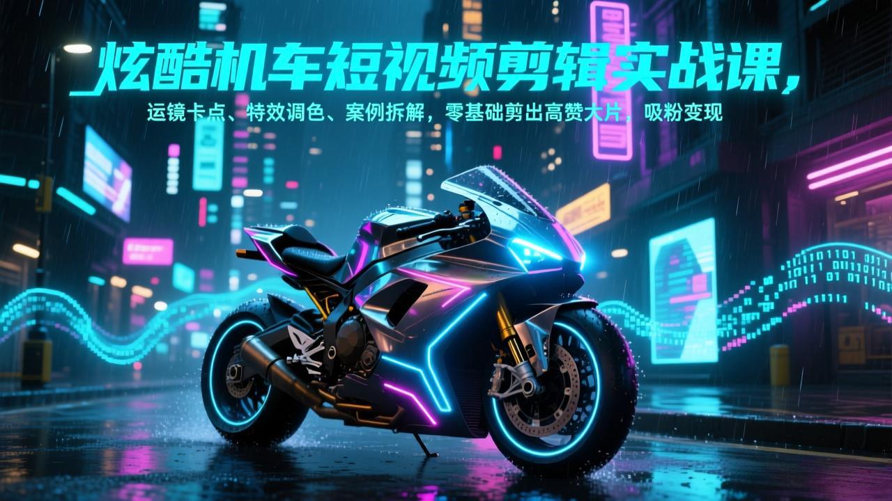 炫酷机车短视频剪辑实战课，运镜卡点、特效调色、案例拆解，零基础剪出高赞大片，吸粉变现-独家科技资源网