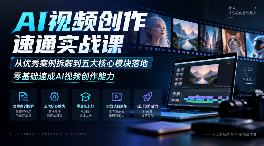 AI视频创作速通实战课|从优秀案例拆解到五大核心模块落地,零基础速成AI视频创作能力-独家科技资源网