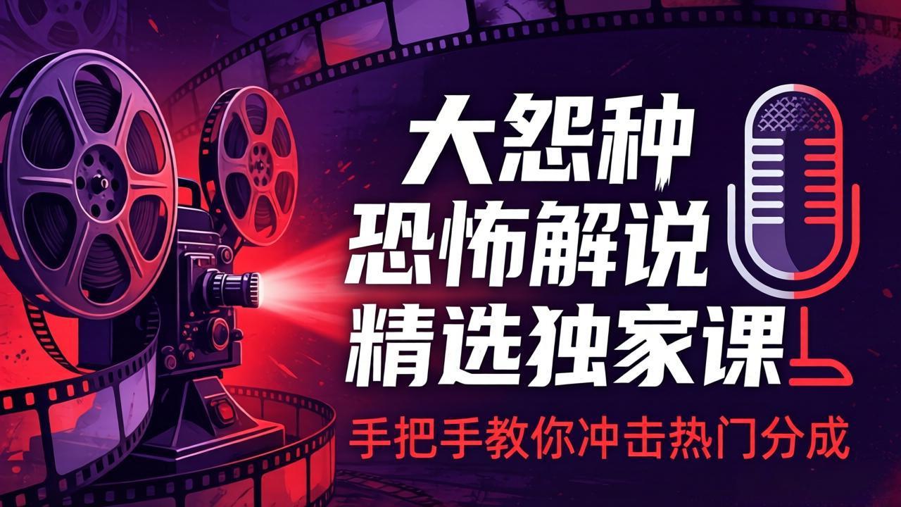 大怨种恐怖解说精选独家课:电影下载+文案配音+片头封面,手把手教你冲击热门分成-独家科技资源网