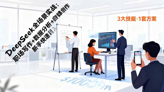 DeepSeek全场景实战：职场写作+数据分析+自媒体创作，新手快速月入过万-独家科技资源网