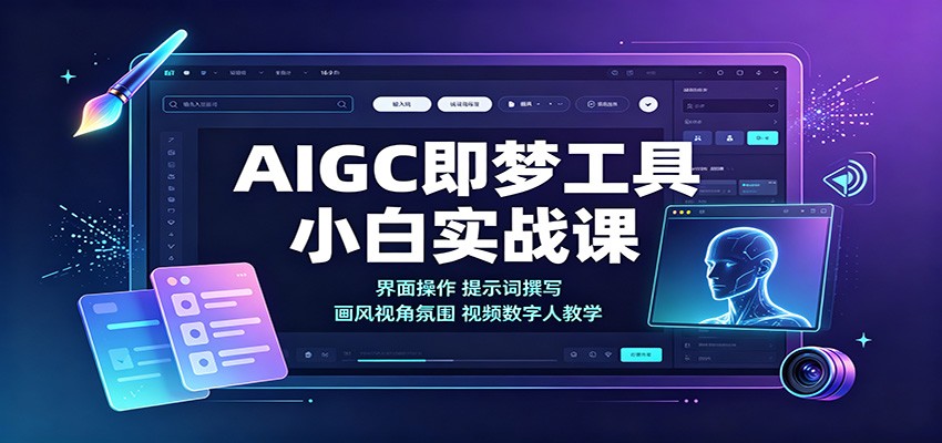 AIGC即梦工具小白实战课：界面操作，提示词撰写，画风视角氛围视频数字人教学-独家科技资源网