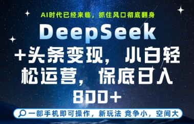 DeepSeek+头条变现，保姆级教学，小白轻松上手，日入8张+【揭秘】-独家科技资源网