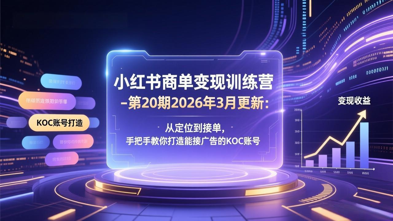 小红书商单变现训练营-第20期26年3月更新：从定位到接单，手把手教你打造能接广告的KOC账号-独家科技资源网