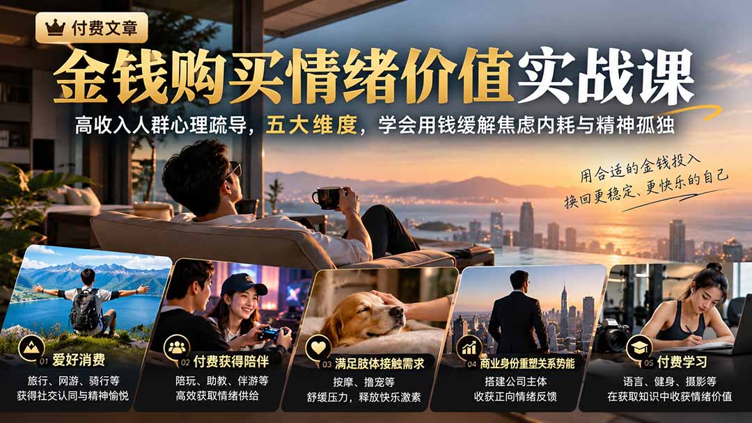 付费文章:金钱购买情绪价值实战课|高收入人群心理疏导,五大维度,学会用钱缓解焦虑内耗与精神孤独-独家科技资源网