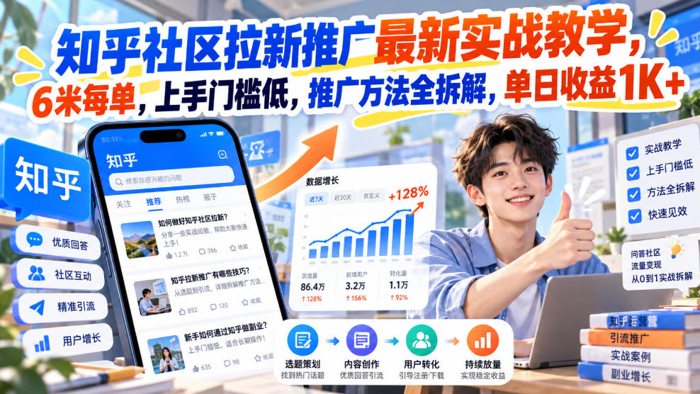 知乎社区拉新推广最新实战教学,6米每单,上手门槛低,推广方法全拆解,单日收益1K+!(更新1010)-独家科技资源网