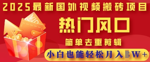 2025最新视频搬砖项目，热门风口，简单去重剪辑，小白也能轻松月入过W-独家科技资源网