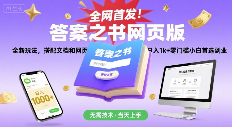 全网首发！答案之书网页版，全新玩法，搭配文档和网页，日入1k+零门槛小白首选副业【揭秘】-独家科技资源网