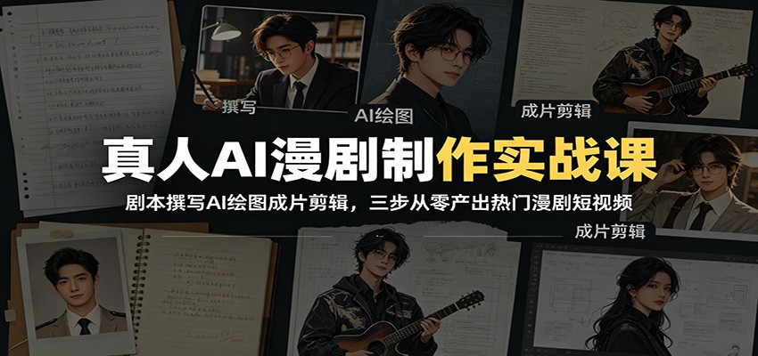 真人AI漫剧制作实战课：剧本撰写AI绘图成片剪辑，三步从零产出热门漫剧短视频-独家科技资源网