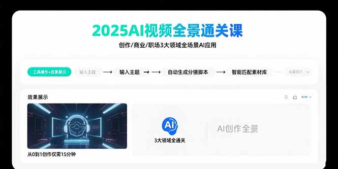 2025AI视频全景通关课：涵盖创作/商业/职场3大领域  掌握AI全场景应用-独家科技资源网