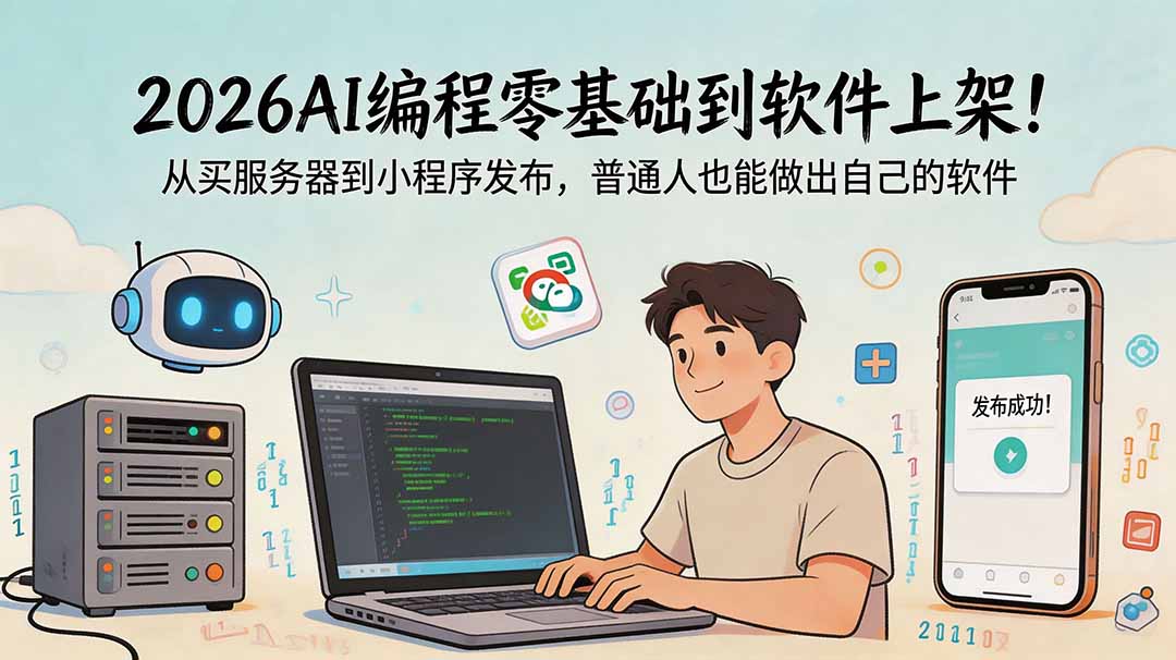 2026AI编程零基础到软件上架!从买服务器到小程序发布,普通人也能做出自己的软件-独家科技资源网