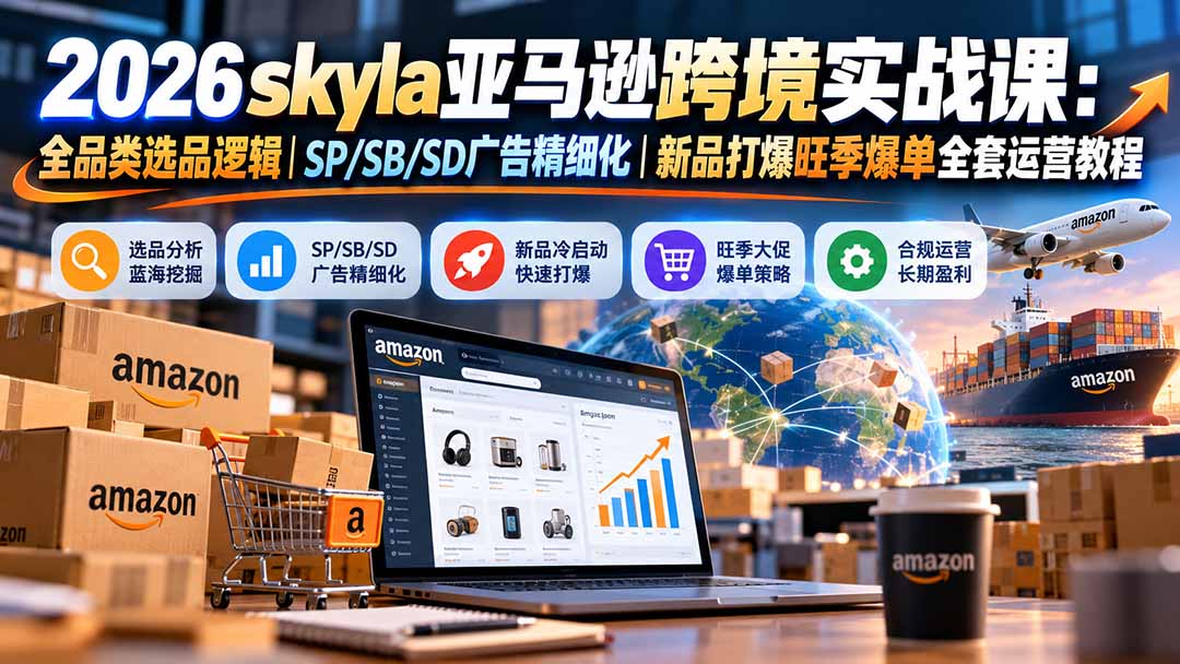 skyla亚马逊跨境实战课-更新1019:全品类选品逻辑|SP/SB/SD广告精细化|新品打爆旺季爆单全套运营教程-独家科技资源网