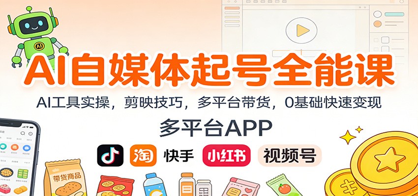 AI自媒体起号全能课:AI工具实操,剪映技巧,多平台带货,0基础快速变现-独家科技资源网