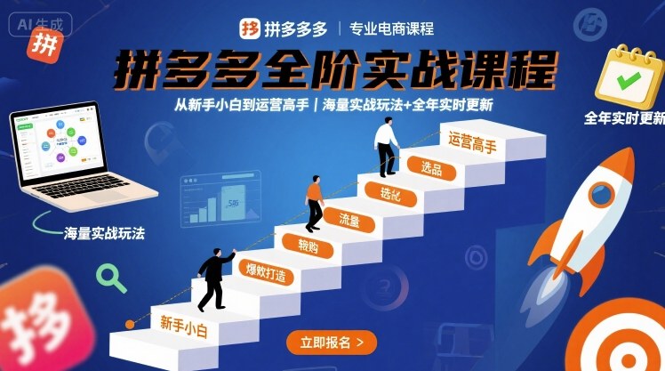 拼多多全阶实战课程,从新手小白到运营高手,海量实战玩法+全年实时更新【2025年10月更新】-独家科技资源网