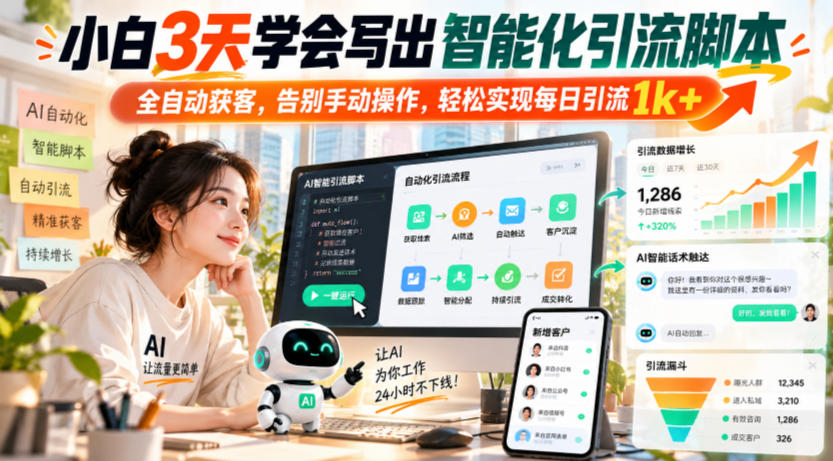 小白3天学会写出智能化引流脚本，全自动获客，告别手动操作，轻松实现每日引流1k+-独家科技资源网