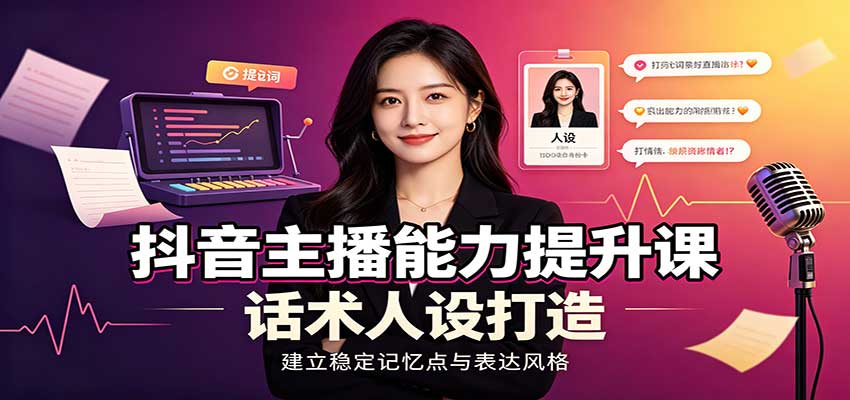 抖音主播能力提升课：账号底层逻辑，直播间搭建调试，话术人设打造全套教学-独家科技资源网
