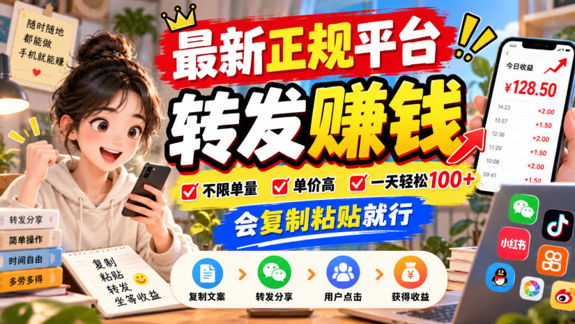 最新正规平台,转发賺钱,不限单量,单价高,一天轻松100+,会复制粘贴就行【揭秘】-独家科技资源网