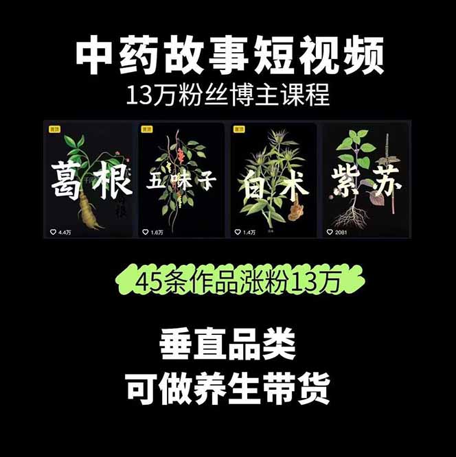 图片[1]-中草药养生赛道：AI文案+故事模板+橱带货，45条作品涨粉13w+单月变现1万+-独家科技资源网