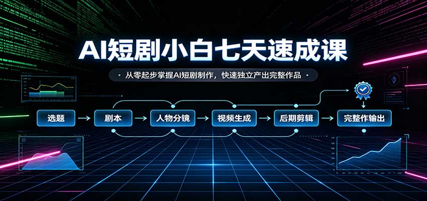 AI短剧小白七天速成课：从零起步掌握AI短剧制作，快速独立产出完整作品-独家科技资源网