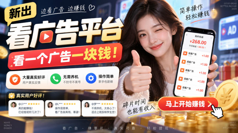 新出看广告平台，看一个广告一块钱，大量真实好评！无需养机、不会黑号，操作简单【揭秘】-独家科技资源网