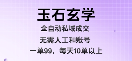 玉石玄学全自动私域成交，一单99每天十单以上，无需人工和矩阵账号，蓝海项目直接干【揭秘】-独家科技资源网